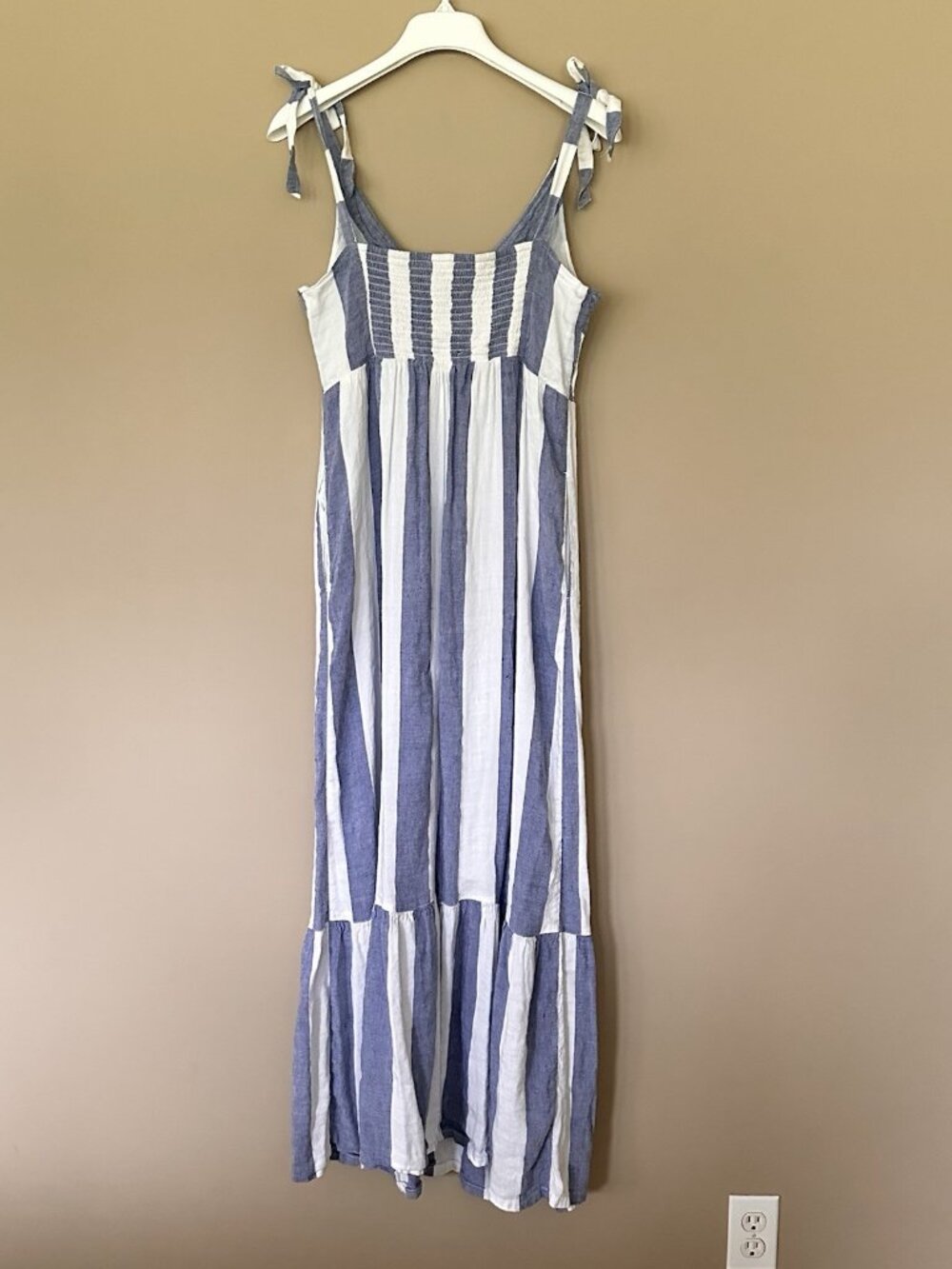 Tommy Bahama Rugby Beach Stripes Linen Maxi Dress Women XL Pockets Sundress Blue - Picture 8 of 10